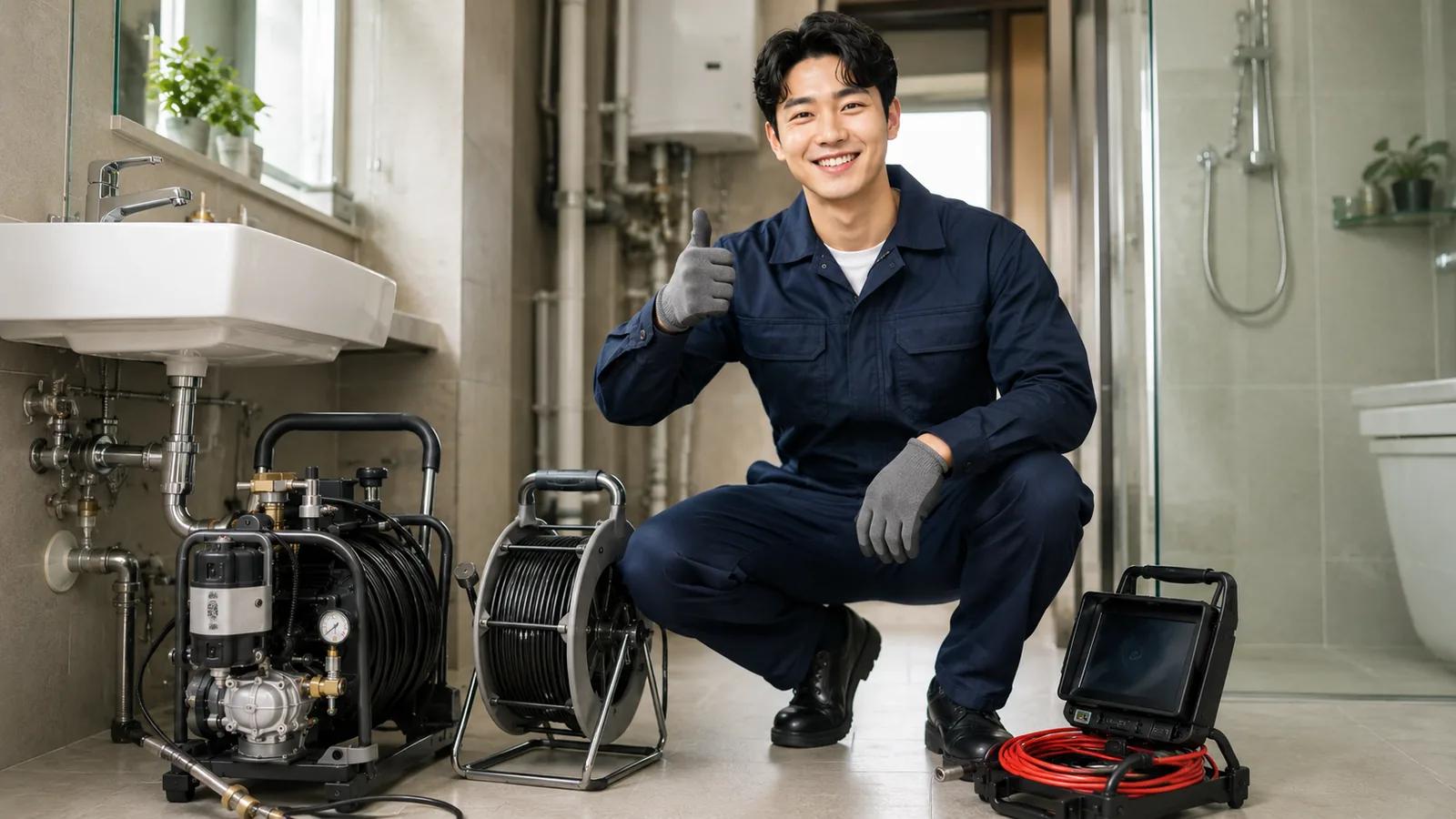 서울 서남권 하수구막힘 작업복 기술자와 고압세척·배관내시경 전문 장비